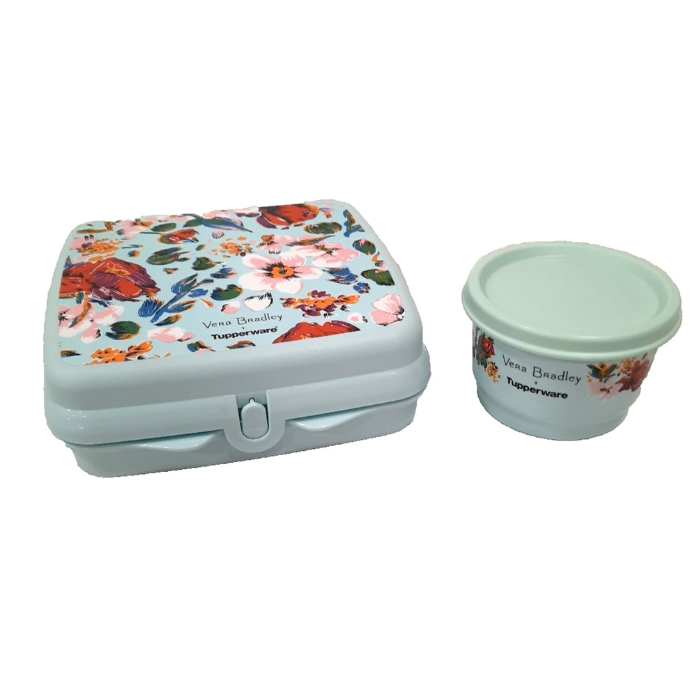 Tupperware Vera Bradley Lunch Set Sandwich Keeper & Snack Cup w/ Lid in Blue